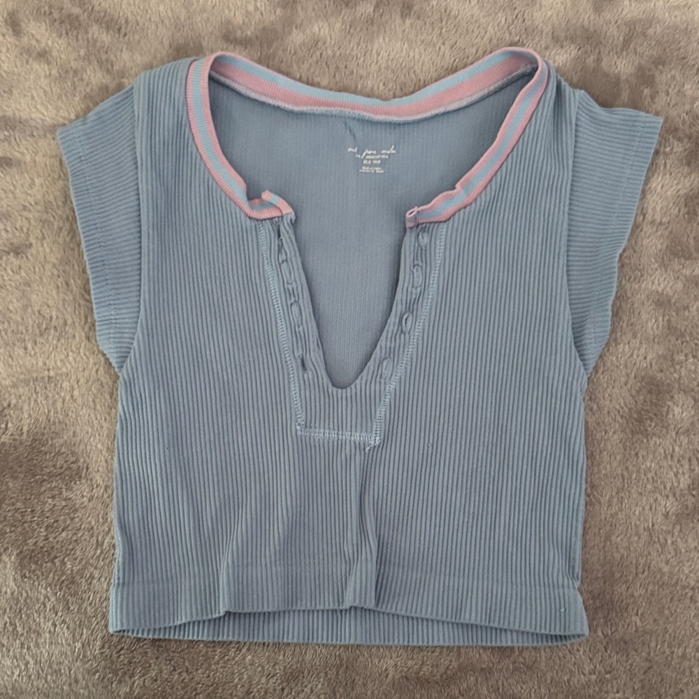 Urban Outfitters Blue Crop Top with Pink Trim